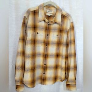 Madewell Easy Fit Flannel Yellow and Brown Plaid Shirt Jacket